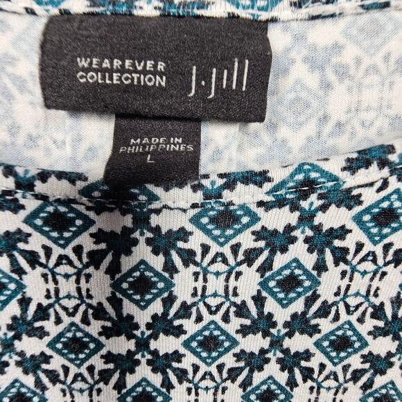 J. Jill Wearever Collection Teal Blue Geometric Print Blouse Size L - Picture 6 of 9